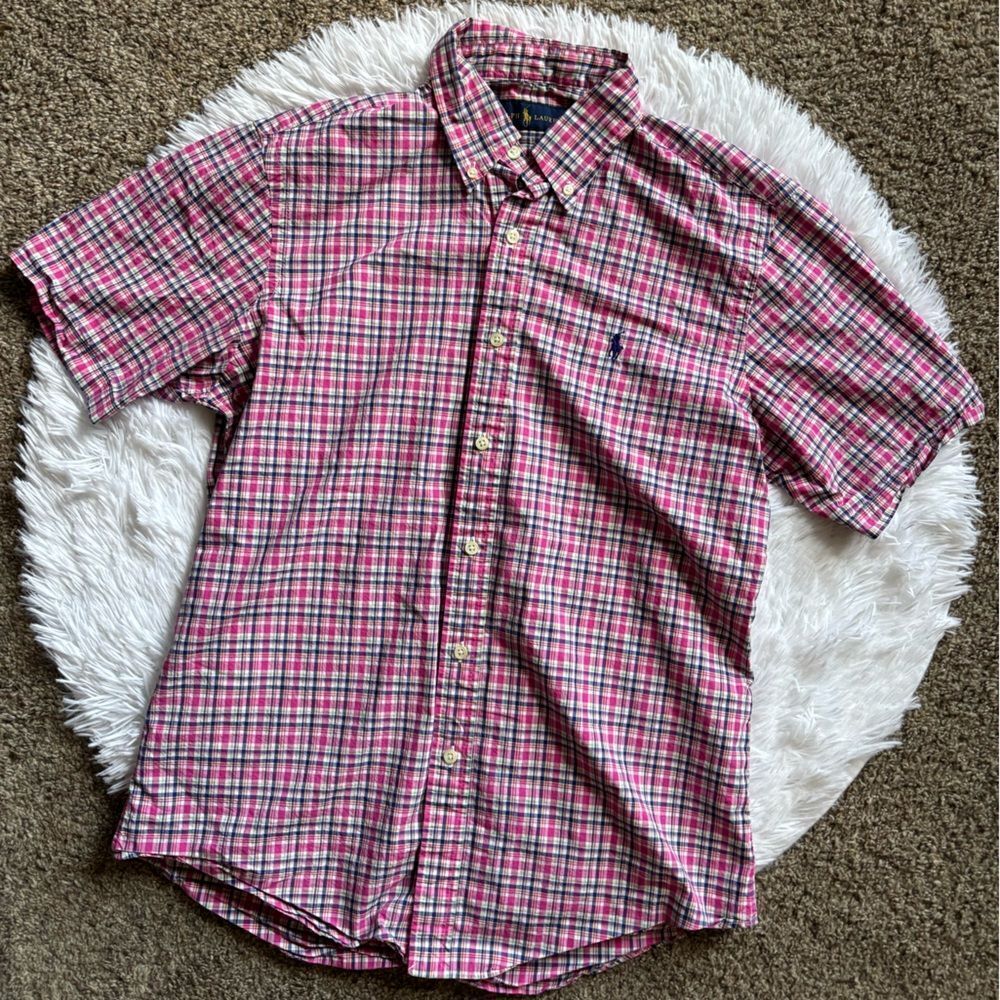 Ralph Lauren Button Down Shirt Plaid‎ Short Sleeves Mens Size Medium